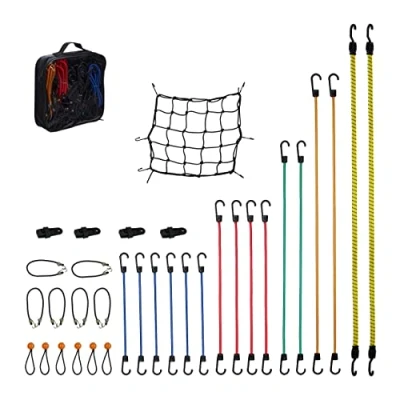 Afbeelding van Relaxdays snelbinders set van 34 zeilklemmen bagagespin bagagenet haak gekleurd