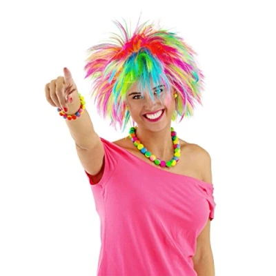 Afbeelding van Folat pruik spike Rainbow Carnaval accessoires Pruiken