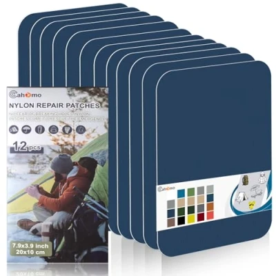 Afbeelding van Cahomo Reparatiepleisters van nylon, zelfklevend, waterdicht, 20 x 10 cm, voor jassen, tenten, bovenkleding, donkerblauw, 12 stuks