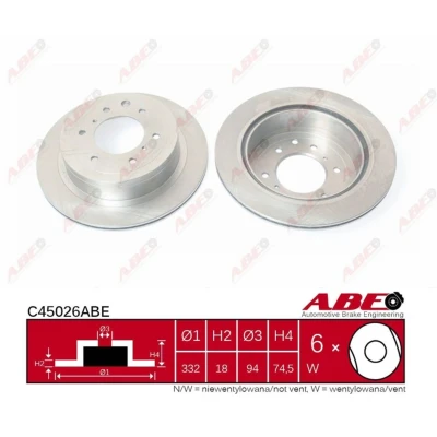 Afbeelding van ABE C45026ABE Remschijf Achteras 332 18,0 6 139,7 Geventileerd Gecoat MITSUBISHI: PAJERO 4
