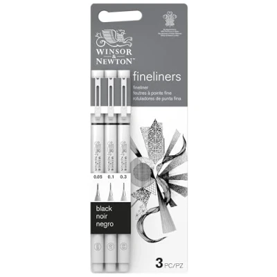 Afbeelding van Winsor &amp; Newton Fineliner Set van 3 gekalibreerde finelinerstiften, kleur zwart, punten 0,05, 0,1 en 0,3