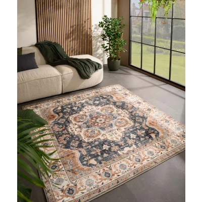 Afbeelding van Buitenkleed Vierkant Vintage Valenca Fino Goud/blauw 115x115 Cm