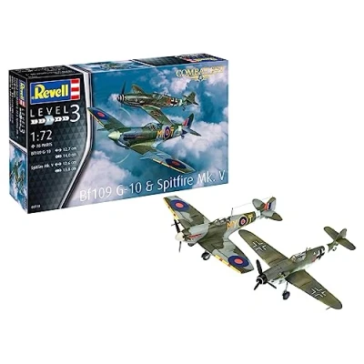 Afbeelding van 1:72 Revell 03710 Messerschmitt Bf109G 10 + Spitfire Mk.V Combat Set Plastic Modelbouwpakket