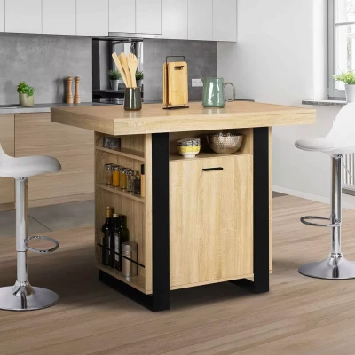Image de Ilot central PHOENIX 110 cm bois et noir avec rangements