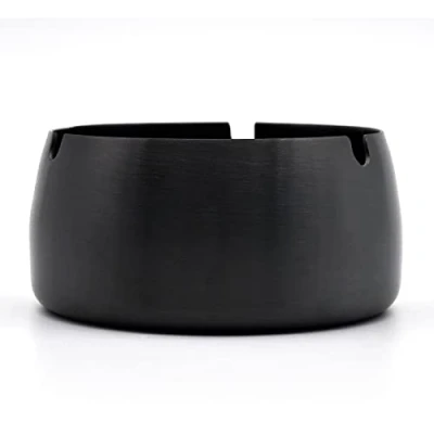 Afbeelding van Skyzone Asbak, asbak van roestvrij staal, rond, zwart, tafelasbak, 10 cm, voor sigaretten thuis, kantoor, hotel