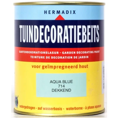 Afbeelding van Hermadix Tuindecoratiebeits Dekkend 714 Aqua Blue 0,75 liter Tuinbeits