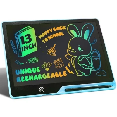 Afbeelding van LCD schrijftablet, 33 cm, oplaadbaar, draagbaar, tekentablet, kinderen, uitwisbaar, schrijven, tekenen en herinneringslijst, grafische tablets, educatief cadeau voor speelgoed, blauw