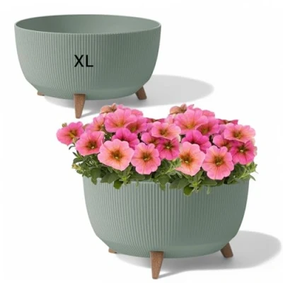 Afbeelding van MELTOM Bloempot met poten Kruidenpot Eco Recycled Plantenbak (groen, XL 47 cm)