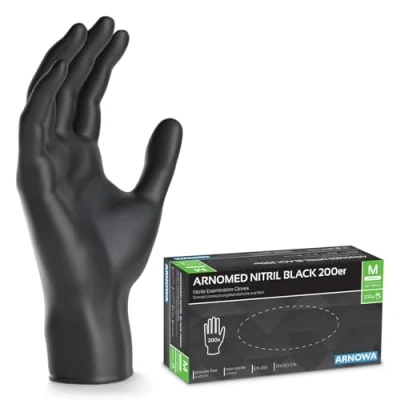 Image de ARNOMED gants jetables noirs, 200 pièces/boîte, nitrile taille M, non poudrés &amp; sans latex, jetables, disponibles en tailles S, L XL