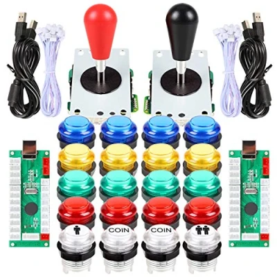 Afbeelding van EG STARTS 2 spelers LED arcade onderdelen DIY x USB Encoder + Ellipse ovale joystick 20 knoppen voor PC MAME Raspberry Pi Windows systeem (gemengde kleur kit)