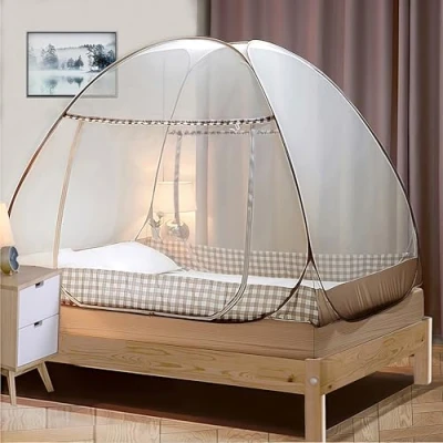 Afbeelding van Digead Klamboe bed, opvouwbaar bed muggennet, draagbaar reis muskietennet, dubbele deur muggen campingtent, 150 x 200 cm, bruine rand