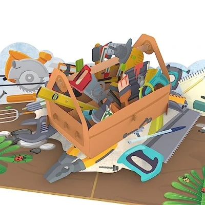 Afbeelding van MOKIO® Cadeaukaart pop up gereedschapskist voor doe het zelvers / ambachtslieden 3D cadeaubon als waardebon hardware of gereedschap, verjaardag geldcadeau