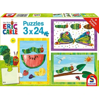 Afbeelding van Raupe Kokon Schmetterling, 3 x 24 stukjes (puzzel): kinderpuzzel De kleine rasp Nimmersatt