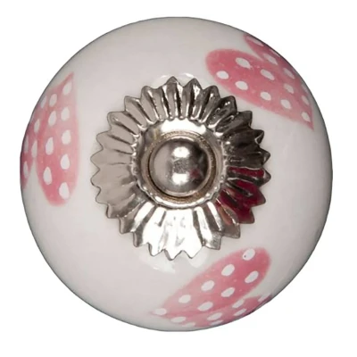 Afbeelding van Meubelbeslag Meubelknop 40mm wit roze gestippelde hartjes licht