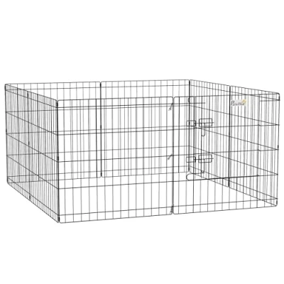 Afbeelding van PawHut Modulaire omheining voor honden, konijnen, knaagdieren, kleine dieren, binnen en buiten, opvouwbaar, 1 deur, 8 panelen, metaaldraad, afsluitbare 61 x cm, zwart