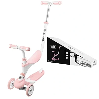 Afbeelding van HyperMotion Kinderstep 3 Wielen 5 in 1 Kinderstepjes Inclusief zitje en duwstang Meisje Roze stepjes voor kinderen van / 2 4 jaar +