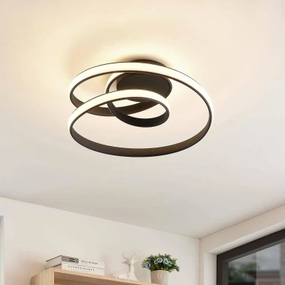 Afbeelding van Lucande LED plafondlamp met dimmer 1licht ijzer, aluminium, siliconen H: 21 cm zandzwart Inclusief lichtbron
