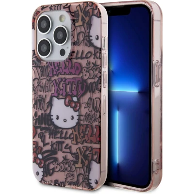 Afbeelding van Hello Kitty iPhone 15 Pro TPU Back Cover hoesje Graffiti Tags Roze