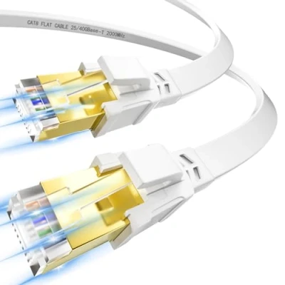 Afbeelding van Ethernet kabel, 3 m, Cat 8, RJ45, plat, netwerkkabel, hoge snelheid, vezel, 40 Gbit/s, 2000 MHz, wifi afgeschermd, Gigabit internet, LAN, wit, voor router, modem PS5/4