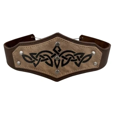 Afbeelding van HiiFeuer Middeleeuwse hoofdband van kunstleer met reliëf, verstelbare hoofdband, retro, renaissance, cosplay, kostuumaccessoire voor LARP (bruin C)