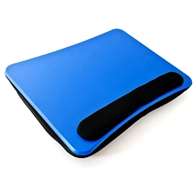 Afbeelding van Relaxdays laptopkussen met polssteun ergonomische knietafel blauw schootkussen