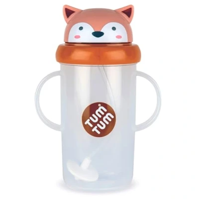 Afbeelding van TUM Mok met verzwaarde rietje, lekvrije beker, leerbeker voor baby&#039;s, inklapbaar deksel, siliconen rietje (Fergus de vos 300 ml)