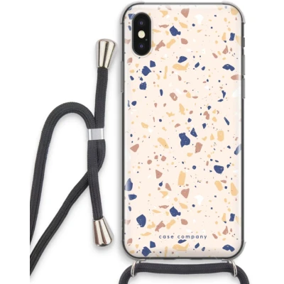 Afbeelding van Case Company® hoesje met Koord geschikt voor iPhone X Terrazzo N23 Telefoonhoesje Zwart Extra Bescherming aan alle Kanten en Over de Schermrand