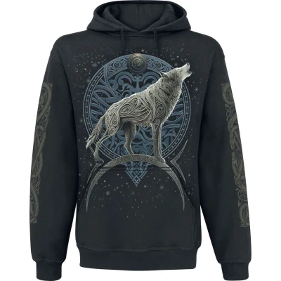 Afbeelding van Spiral Celtic Wolf Zwarte hoodie, zwart.