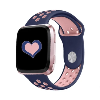 Afbeelding van Fitbit Versa 1 / 2 &amp; Lite sportbandje Maat: Large Blauw + Roze