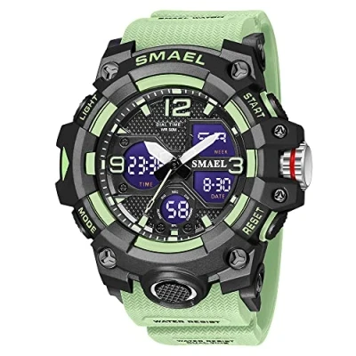 Afbeelding van AIMES Herenhorloge, waterdicht, outdoor, sport, militair, digitaal, analoog, datum, multifunctioneel, led, grote wijzerplaat, alarm en stopwatch, voor heren, C Groen, Riem