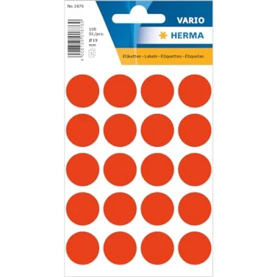 Afbeelding van Huismerk Herma 1876 Etiket Rond 19mm Fluor Rood 100 Etiketten