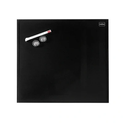 Afbeelding van Nobo Klein wandbord, vierkant, magnetisch, glasoppervlak, droog afwisbaar, zonder frame, onzichtbare bevestigingen, 450 x mm, inclusief viltstift en magneten, zwart, 1903951