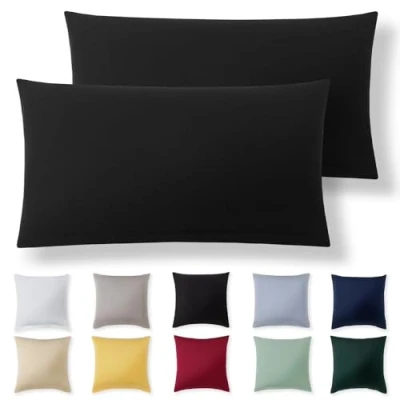 Afbeelding van Alreya Set van 2 kussenslopen 40 x 80 cm, zwart, 100% jersey katoen, superzachte kussenslopen, met ritssluiting