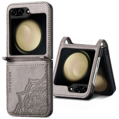Afbeelding van iMoshion Hoesje Geschikt voor Samsung Galaxy Z flip 5 Met Pasjeshouder Mandala Bookcase versie Grijs