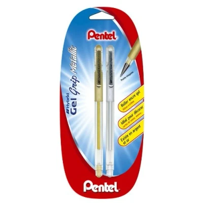 Afbeelding van Pentel K118 gelinlineskates met metallic inkt, medium punt, goudkleurig en zilverkleurig, 2 stuks
