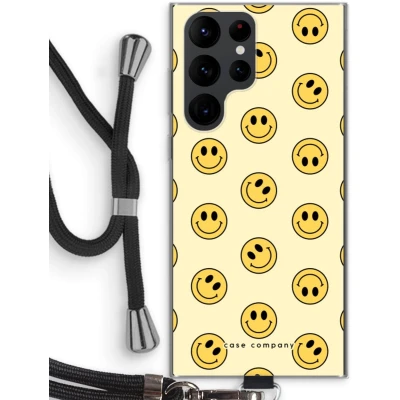 Afbeelding van hoesje met Koord geschikt voor Samsung Galaxy S22 Ultra Smiley N2 Telefoonhoesje Zwart Bescherming aan alle Kanten en Over de Schermrand
