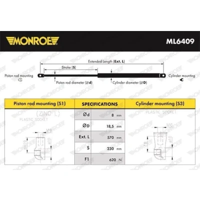 Afbeelding van MONROE ML6409 Gasveer achterklep 620 570 RENAULT: LAGUNA 3 Grandtour