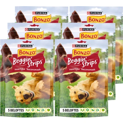 Afbeelding van Bonzo Beggin&#039; Strips Hondensnacks Bacon 6 x 120 g