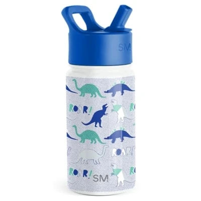 Afbeelding van Simple Modern Kinderwaterfles met rietje deksel Herbruikbare geïsoleerde roestvrijstalen beker voor peuters, meisjes en jongens Summit Collection 414 ml, brullende dinosaurus