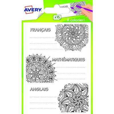 Afbeelding van AVERY Zak met 15 leuke notitieboeklabels. Voorgedrukte schoolmaterialen, kleurontwerp. Formaat 76 x 34 mm. Meerkleurig