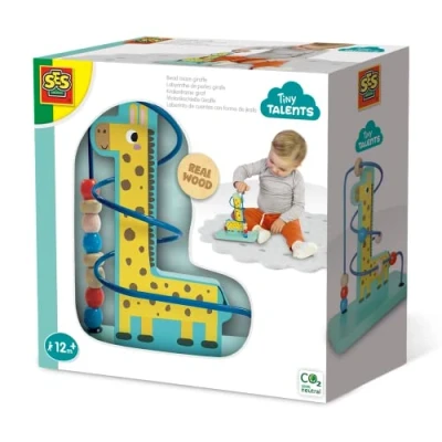 Afbeelding van SES Tiny Talents Kralenframe giraf kralenspiraal gemaakt van echt hout Speelgoed 1 jaar