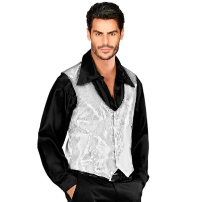 Afbeelding van Widmann Glitter &amp; Glamour Kostuum Showmaster Pailletten Vest Zilver Man Large Carnavalskleding Verkleedkleding