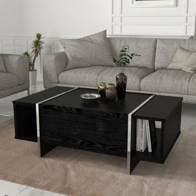 Afbeelding van Salontafel Tavak zwart en zilverkleurig 104x60x38 cm [en.casa]