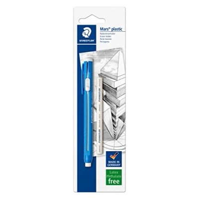 Afbeelding van Staedtler Mars Plastic gumhouder met schuiver en clip voor nauwkeurig wissen, navulbaar gum 528 55, blisterverpakking 1 extra gum, 50BKDA