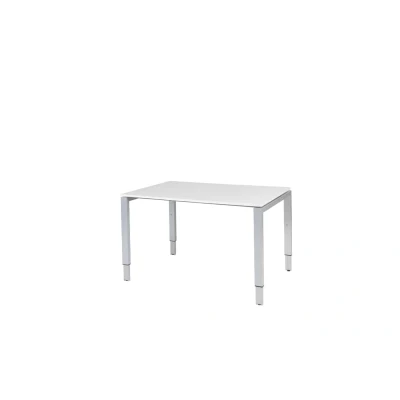 Afbeelding van Domino bureau, hoogte instelbaar (62 85cm) met 120x80cm &#039;zwevend&#039; krijtwit 25mm blad en aluminium (RAL9006) N poot frame.