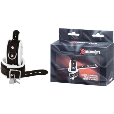Afbeelding van XXDREAMSTOYS Boeien Leren enkelboeien met slot Zwart/Wit