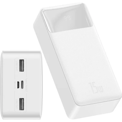 Afbeelding van Baseus Bipow 30.000 mAh Powerbank Wit Hoge Capaciteit Met Display 15W USB C &amp; A Geschikt voor Samsung, iPhone en andere smartphones