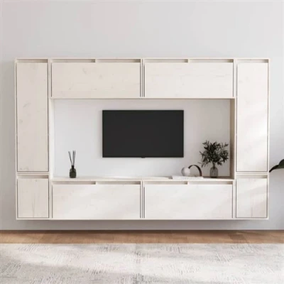 Afbeelding van vidaXL Tv meubelen 8 st massief grenenhout wit