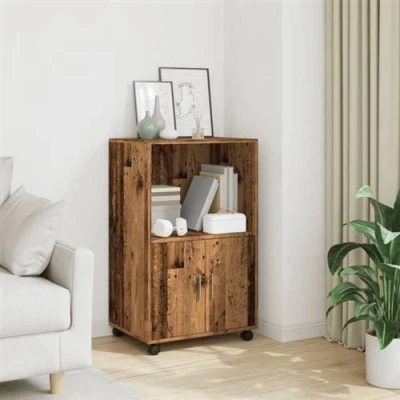Afbeelding van Rolkast 55x40x91 cm bewerkt hout oud houtkleurig