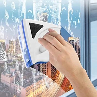 Afbeelding van SUQ Dubbelzijdige magnetische raamreiniger, dubbelzijdig, magnetisch, reinigingsgereedschap met anti valtouw voor grote hoogte en autoruiten (blauw)